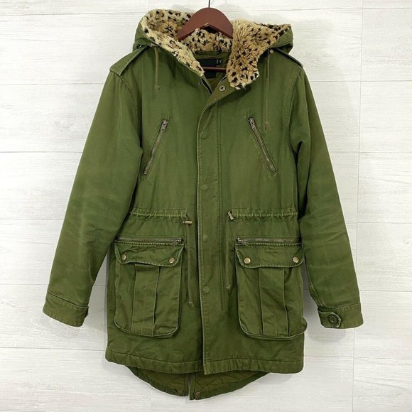 Asos Olive Green Animal Print Faux Fur Anorak - Picture 1 of 6